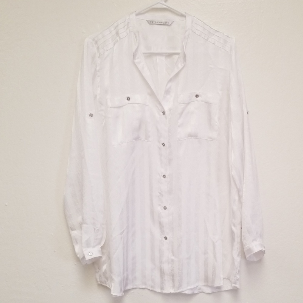 Peter Nygard Button Down Top White Striped Sz Xl - image 1